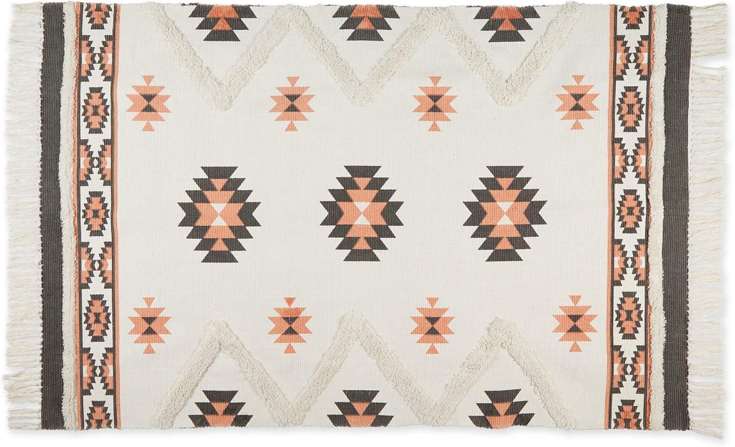 imageDII Textured Woven Rug Collection HandLoomed Shag Printed 2x3 Ft Chenille Stripe French BlueSouthwestern GrayBlush