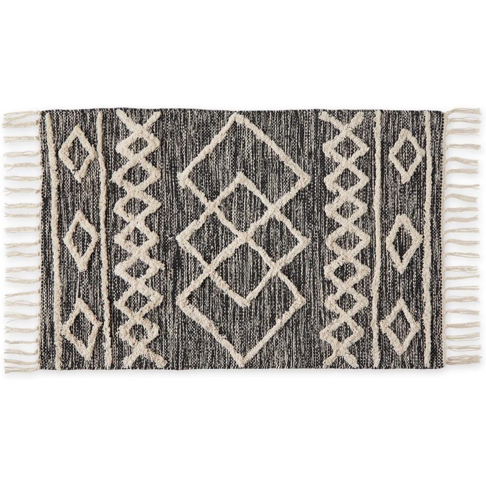 imageDII Textured Woven Rug Collection HandLoomed Shag Printed 2x3 Ft Chenille Stripe French BlueScandinavian Black