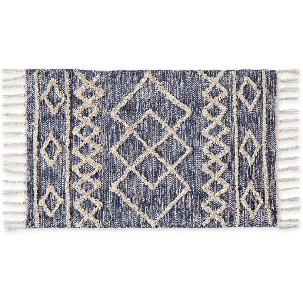 imageDII Textured Woven Rug Collection HandLoomed Shag Printed 2x3 Ft Chenille Stripe French BlueScandinavian French Blue