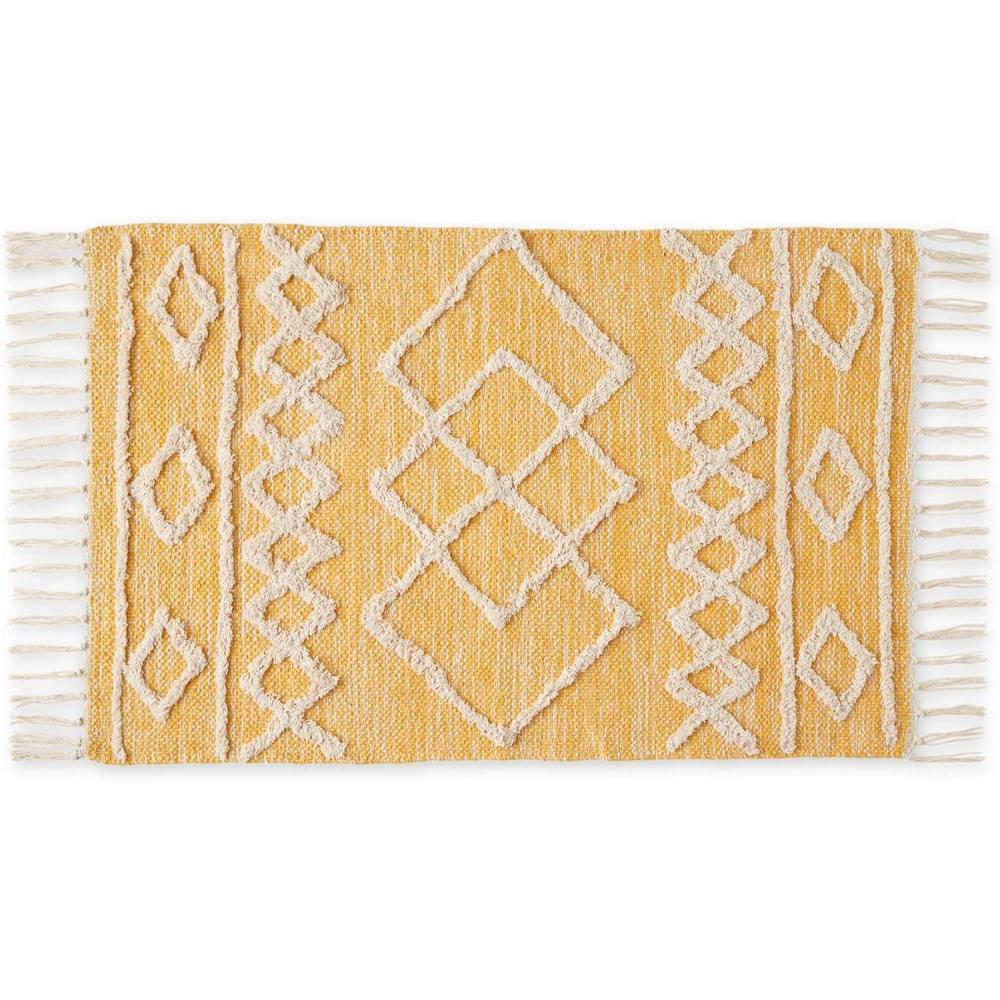 imageDII Textured Woven Rug Collection HandLoomed Shag Printed 2x3 Ft Chenille Stripe French BlueScandinavian Honey Gold