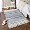 imageDII Textured Woven Rug Collection HandLoomed Shag Printed 2x3 Ft Chenille Stripe French BlueGeometric Stripe French BlueOffwhite