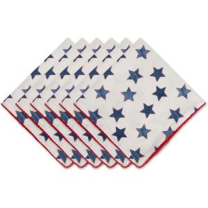 imageDII Americana Multistripe Collection 4th of July Tabletop Napkin Set 20x20 Antique Blue Stars 6 PieceAntique Blue Stars
