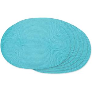 imageDII Classic Woven Tabletop Collection IndoorOutdoor Placemat Set Oval 12x18 Tango Red 6 PieceAqua