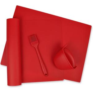 imageDII Kitchen Millennium 4Piece Heat Resistant Seamless Non Stick Dishwasher Safe BPA Free Silicone DII Kitchen Baking Set RedRed