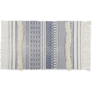 imageDII Textured Woven Rug Collection HandLoomed Shag Printed 2x3 Ft Chenille Stripe French BlueGeometric Stripe French BlueOffwhite