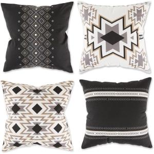 imageDII Throw Pillow Cover Collection Decorative Square 18x18 Clay Aztec Prints 4 PieceBlack Aztec Prints