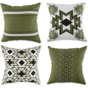 imageDII Throw Pillow Cover Collection Decorative Square 18x18 Clay Aztec Prints 4 PieceOlive Green Aztec Prints