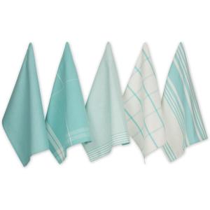 imageDII Assorted Woven Dishtowel Collection Classic Oversized 20x28 Black 5 PieceAqua