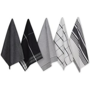 imageDII Assorted Woven Dishtowel Collection Classic Oversized 20x28 Black 5 PieceBlack