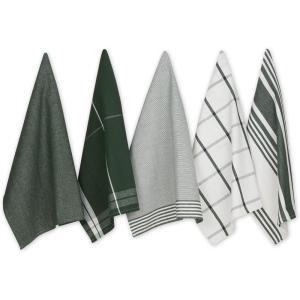 imageDII Assorted Woven Dishtowel Collection Classic Oversized 20x28 Black 5 PieceHunter Green