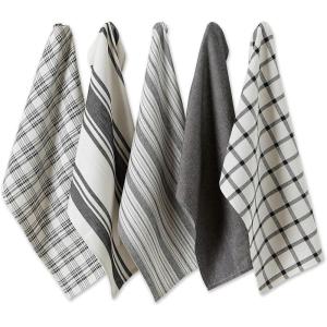 imageDII Assorted Woven Kitchen Dishtowel Set 18x28 Black 5 PieceBlack