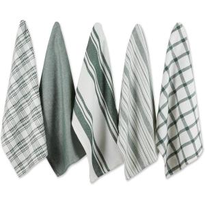 imageDII Assorted Woven Kitchen Dishtowel Set 18x28 Black 5 PieceDark Green