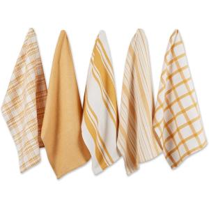 imageDII Assorted Woven Kitchen Dishtowel Set 18x28 Black 5 PieceHoney Gold