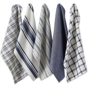 imageDII Assorted Woven Kitchen Dishtowel Set 18x28 Black 5 PieceNautical Blue