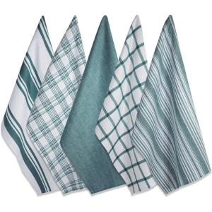 imageDII Assorted Woven Kitchen Dishtowel Set 18x28 Black 5 PieceTeal
