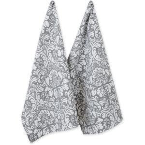 imageDII Cotton Dish Towel Set Damask Print 18x28 Gray 2 CountGray