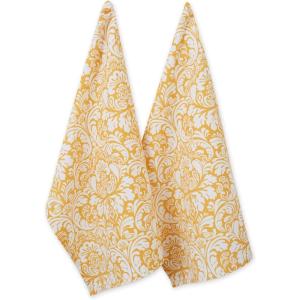 imageDII Cotton Dish Towel Set Damask Print 18x28 Gray 2 CountMustard