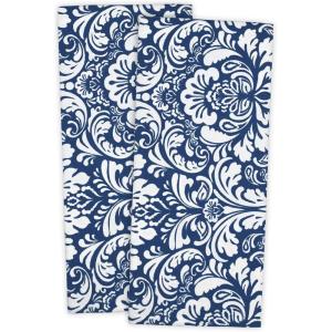 imageDII Cotton Dish Towel Set Damask Print 18x28 Gray 2 CountNautical Blue