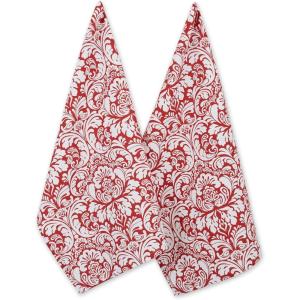 imageDII Cotton Dish Towel Set Damask Print 18x28 Gray 2 CountTango Red