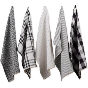 imageDII Farmhouse Basic Kitchen Collection Woven Dishtowel Set 18x28 Black 5 PieceBlack