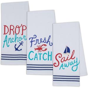 imageDII Fresh Catch Collection Kitchen Dishtowel Set 18x28 Blue Sea 3 PieceDrop Anchor