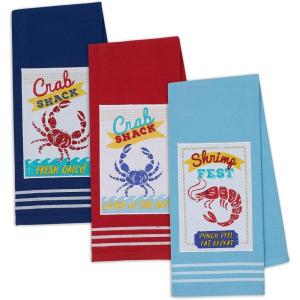 imageDII Fresh Catch Collection Kitchen Dishtowel Set 18x28 Blue Sea 3 PieceSeafood Feast