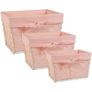 imageDII Farmhouse Chicken Wire Storage Baskets with Liner Set of 3 Rustic Stone Gingham Check Assorted Sizes 3 PieceAntique Blush