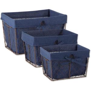 imageDII Farmhouse Chicken Wire Storage Baskets with Liner Set of 3 Rustic Stone Gingham Check Assorted Sizes 3 PieceRustic French Blue