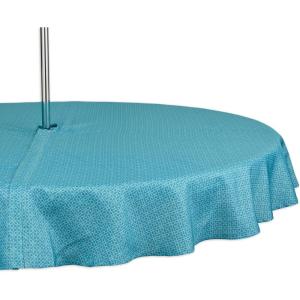 imageDII IndoorOutdoor Tabletop Collection Umbrella Hole with Zipper Machine Washable Tonal Lattice Tablecloth 60quot Round ArtichokeStorm Blue
