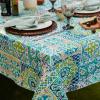 imageDII Spanish Tile Print Collection Flannel Backed Tablecloth 70quot Round Multi Color