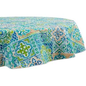 imageDII Spanish Tile Print Collection Flannel Backed Tablecloth 70quot Round Multi Color