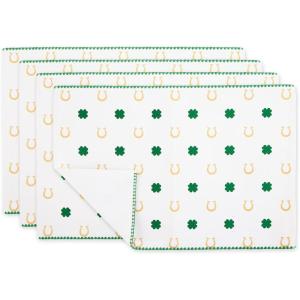 image:imageDII St Patricks Day Collection Tabletop Table Runner 14x72 Shamrock CheckClover Horseshoe