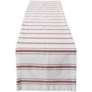 image:imageDII Zig Dobby Tabletop Collection White Cotton Background with Embellished Stripe Table Runner 14x72 Barn RedBarn Red