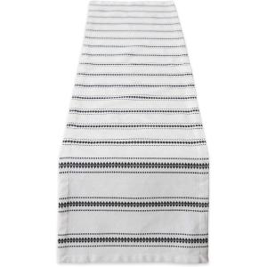 image:imageDII Zig Dobby Tabletop Collection White Cotton Background with Embellished Stripe Table Runner 14x72 Barn RedBlack