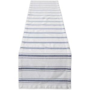 image:imageDII Zig Dobby Tabletop Collection White Cotton Background with Embellished Stripe Table Runner 14x72 Barn RedFrench Blue