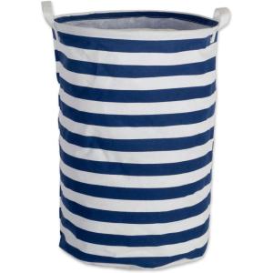 image:imageDII Laundy Collection PE Coated Collapsible Bin Aqua Lattice Laundry HamperNautical Blue Stripe