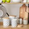 image:imageDII Kitchen Ceramics Collection Canister Set Mixed Print BlackGold 3 PieceMixed Print  WhiteBlack