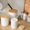 image:imageDII Kitchen Ceramics Collection Canister Set Mixed Print BlackGold 3 PieceMixed Print  WhiteGold