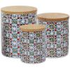 image:imageDII Kitchen Ceramics Collection Canister Set Mixed Print BlackGold 3 PieceFloral Tile