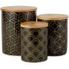 image:imageDII Kitchen Ceramics Collection Canister Set Mixed Print BlackGold 3 PieceMixed Print  BlackGold