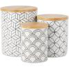 image:imageDII Kitchen Ceramics Collection Canister Set Mixed Print BlackGold 3 PieceMixed Print  WhiteBlack