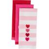 image:imageDII Valentines Day Collection Kitchen Dishtowel Set 18x28 Woven Check 3 PieceEmbellished Hearts