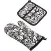 image:imageDII Quilted Kitchen Oven Mitt amp Potholder Set Hanging Loop for Convenient Storage OM 65x12PH 8x85 Pink Damask Print 2 PieceBlack Damask Print