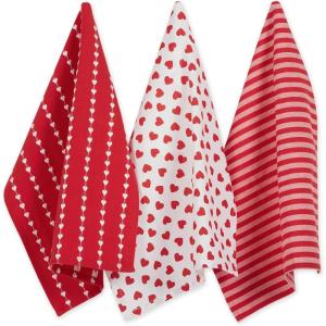 image:imageDII Valentines Day Collection Kitchen Dishtowel Set 18x28 Woven Check 3 PieceDobby Hearts