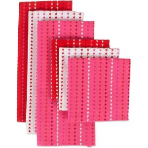 image:imageDII Valentines Day Collection Kitchen Dishtowel Set 18x28 Woven Check 3 PieceHearts Dobby Stripe