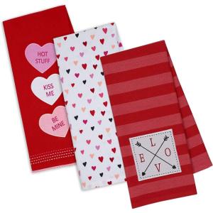 image:imageDII Valentines Day Collection Kitchen Dishtowel Set 18x28 Woven Check 3 PieceXoxo