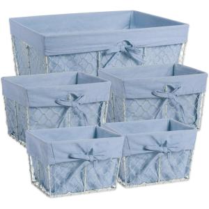 image:imageDII Farmhouse Chicken Wire Storage Baskets with Liner Set of 5 Antique Denim Assorted Sizes