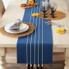 image:imageDII Tassel Stripe Tabletop Collection Decorative Machine Washable Table Runner 14x108 Teal amp OffWhiteNavy  Offwhite