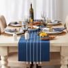 image:imageDII Tassel Stripe Tabletop Collection Decorative Machine Washable Table Runner 14x108 Teal amp OffWhiteNavy  Offwhite