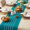 image:imageDII Tassel Stripe Tabletop Collection Decorative Machine Washable Table Runner 14x108 Teal amp OffWhiteTeal  Offwhite